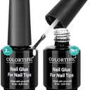 COLORTIFC 9 in 1 Nail Glue Base Coat Super Strong Brush in Gel Nail Glue 2 Pcs 15 ml for False Nails Tips, Rhinestone, Base Gel, Blooming Nail Art Gel Nail Kit for Acrylic Nails U V Lamp Needed, 4Pack