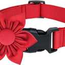 Malier Christmas Dog Collar with Flower, Red Dog Christmas Collar with Buckle Adjustable Cotton Collar for Small Medium Large Dogs Puppy (Red, Large) Set of 4