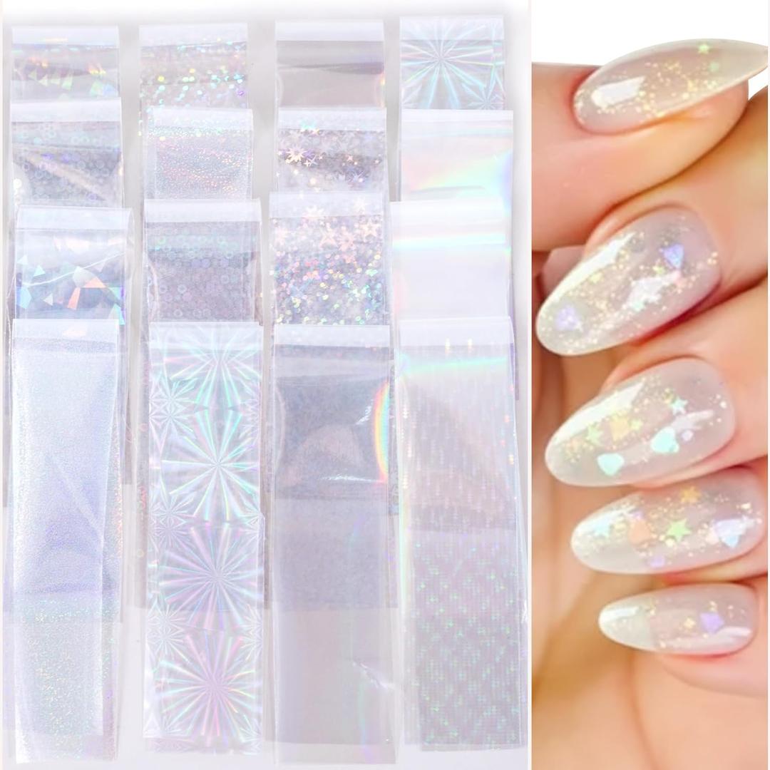 SmallCat 20 Sheets Nail Transfer Foil, Lace Nail Foil, Lace Nails Stickers, Flower Nails Foils Transfer Nail Art for DIY Acrylic Nails Manicure Wraps Decoration Women (Silver)