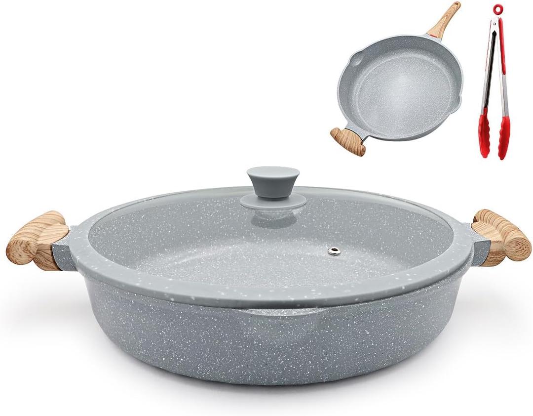 2-In-1 Ceramic Nonstick Deep Frying Pan Skillet, 12.5 Inch Saute Pan with Lid Non Toxic, PTFE & PFOA Free, Compatible with All Stovetops- Blue