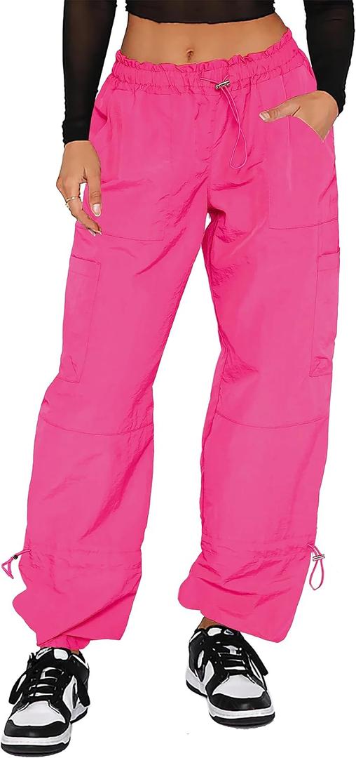 Cargo Pants Women Baggy - Parachute Pants for Women, Rave Pants Y2K Pants, Festival Outfits for Women (X-Large, Berry)