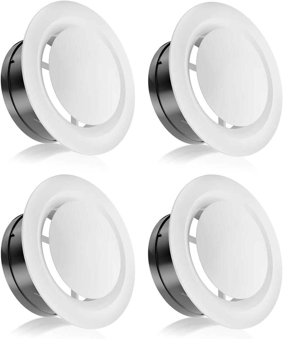 HG Power 6 Inch Vent Cover Adjustable - 4 Pack White ABS Round Ceiling Vent for Living Room, Attic, Bathroom, Kitchen Ventilation, 150mm - Opening Size 5.66"