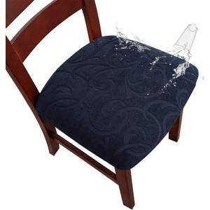 Genina Waterproof Chair Seat Covers Dining Room Chair Covers Stretch Seat Cover for Dinning Room Chair Protector Slipcovers for Kitchen, Hotel (4, Flower Pattern-Navy Blue)