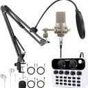 S23+103 Podcast Equipment Bundle,Condenser Mic Recording Studio,Streaming Podcast Mic Starter Kit, Live Sound Card with dj Mixer Effects & Voice Changer Audio Mixer for Vlog Living YouTube TikTok