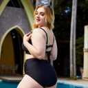 Hanna Nikole Women Plus Size Two Piece Swimsuit Sets Twist Front Bikini Bathing Suit with Drawstring Ruched Bottom (Black) 16W