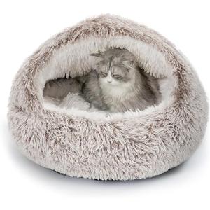 CATISM Cat Bed, Plush Hooded Cat Beds for Indoor Cats, Self Warming Cats Beds Cave, Cozy Pod for Indoor Kitten or Small Dog, Removable Washable with Non-Slip Bottom (25.0"L x 25.0"W x 19.0"Th)