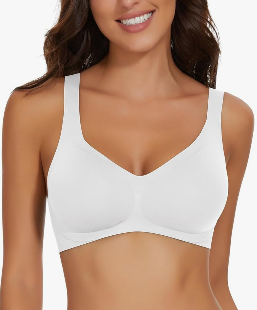 WOWENY Seamless Wireless Bra for Women Support Push Up Bra Soft Bralettes No Underwire V Neck Adjustable Padded Everyday Bra S