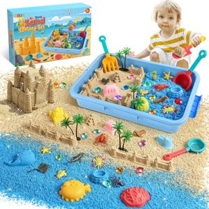 FRUSE Ocean Sensory Bin,Play Sand Art Kit with 2.2lbs Play Sand,12 Sea Animal Toys,Sand Molds,Role Play Beach Toy Sandbox Toys for Toddlers 3 4 5 6 7