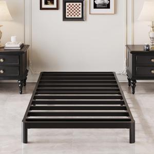 7 Inch Low Twin Bed Frames with Rounded Corner Legs, 1000 LBS Heavy Duty Metal Slats Support Twin Platform Bed Frame No Box Spring Needed, Easy Assembly 74.6"L x 37.6"W x 7"H, Black