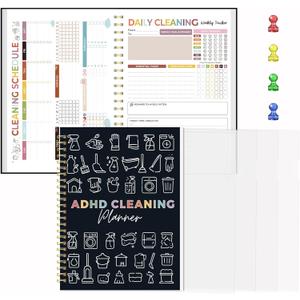 ADHD Cleaning Planner for Adults Women Reusable Laminated Deep Clean Checklists, Gentle Daily & Weekly Cleaning System, 100 GSM No-Bleed Paper, Waterproof PVC Cover, Spiral Bound Calendar Planner for Overwhelmed Homes