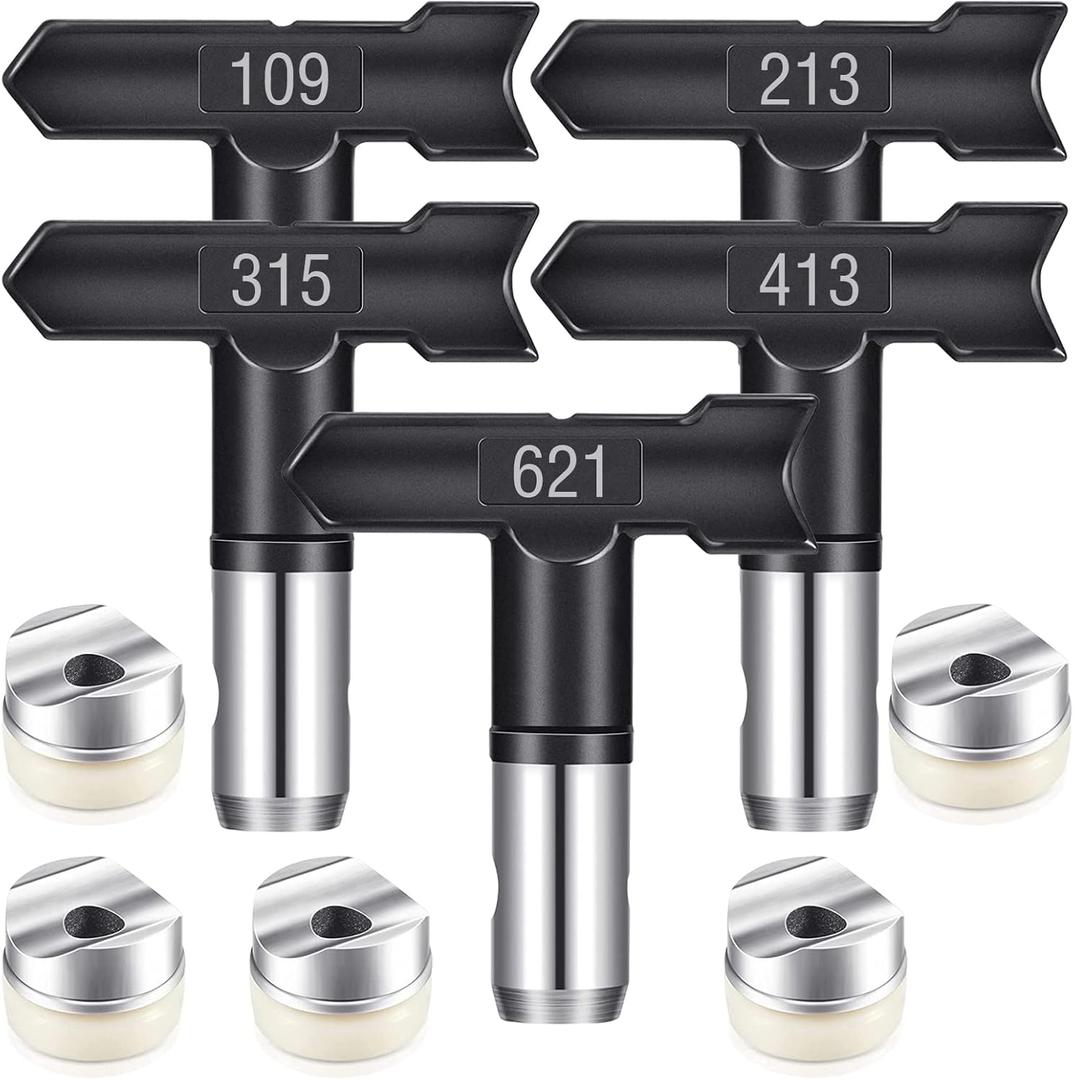 Spray Nozzle Spray tip Reversible Spray Tips Airless Paint Sprayer Nozzle Tips Airless Paint Spray Machine Parts for Homes Buildings Garden Decks Fences (5 Pieces - 109, 213, 315, 413, 621)