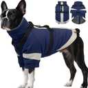 Dog Winter Coat with Adjustable Reflective Harness Built in -M | Turtleneck Water-Repellent Coats with Sleeves for Small Dogs Boy,Cold Weather Clothes,Warm Jacket for Schnauzer (Navy-Blue) (MediumChest 20.9")