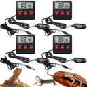 Weewooday 4 Pcs Reptile Thermometer and Humidity Gauge Reptile Terrarium Thermometer Hygrometer with Probes Indoor Outdoor Digital Pet Temperature and Hygrometer Gauge for Pet Keeping