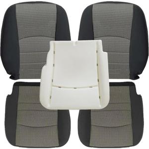 GXARTS Driver & Passenger Bottom & Top Lean Back & Driver Foam Cushion Gray Cloth Seat Covers Compatible with Dodge Ram 1500 2500 3500 4500 5500 2009 2010 2011 2012