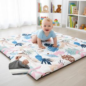 1.5" Thick Play Mat for Baby, 50x50 Play Mat Removable & Machine Washable Cover Softness Foam Play Mat, Easy-Clean Hygienic, Comfort Safety Kids Crawling (Tummy Time Leaves)