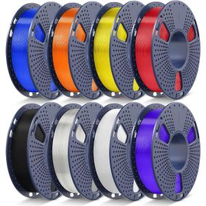 JAYO PLA+ Filament Bundle 1.75mm, 3D Printer Filament Bundle Multicolor, Individually Vacuum Packed, 250g Spool, 8 Pack, 2KG in Total, Black+White+Transparent+Clear(Blue+Red+Orange+Yellow+Purple)