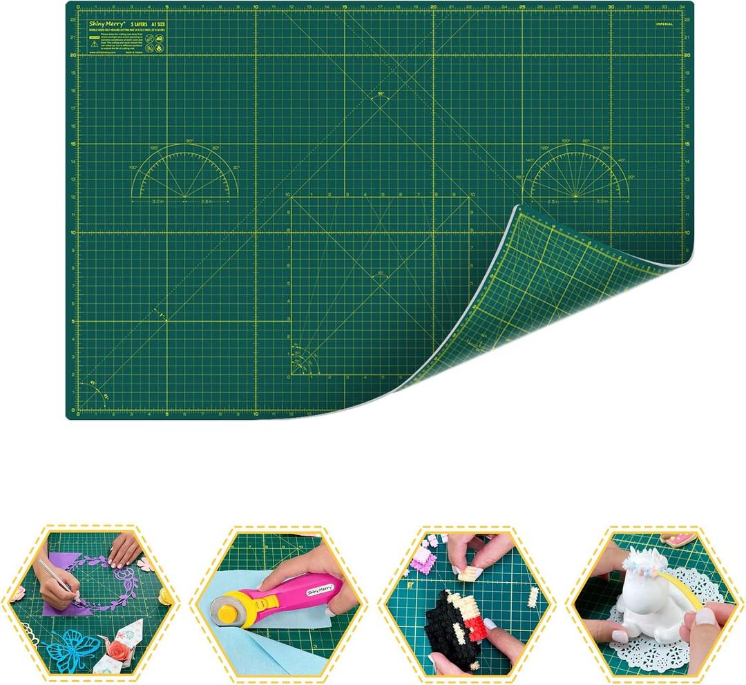 Shiny Merry Self Healing Cutting Mat A1 24"x36" – Double Sided 5-Ply Craft Mat for Sewing, Quilting, Fabric, Scrapbooking – Green/ Green