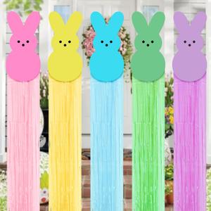 5 Pcs Bunny Easter Party Decoration Easter Decorations Outdoor with Tassels Easter Bunny Hanging Decorations Easter Banner for Home Wall Porch Lawn Yard Garden Decor (Multi Color)
