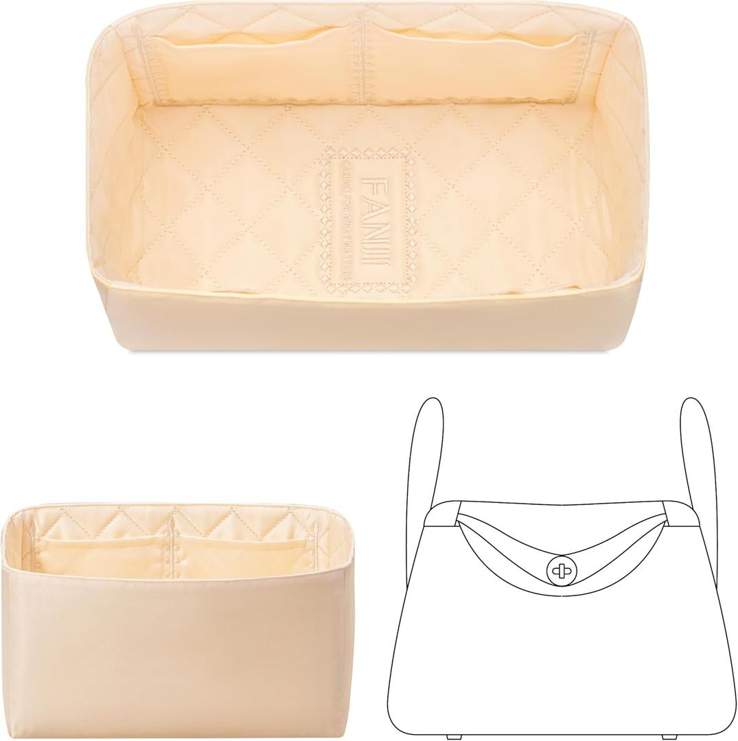 Purse Organizer Insert for Hermes Lindy 26 Handbag,Custom Perfect Fit Inside Premium Aesthetics Embroidered Lightweight Tote Bag Insert Accessories (Golden Luster Cream)