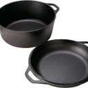 Lodge Cast Iron Double Dutch Oven - Pre-Seasoned 2-in-1 Cast Iron Cookware - Pot & Skillet Combo - Even Heat Retention - Oven-Safe, Versatile Pot - 5 Quart