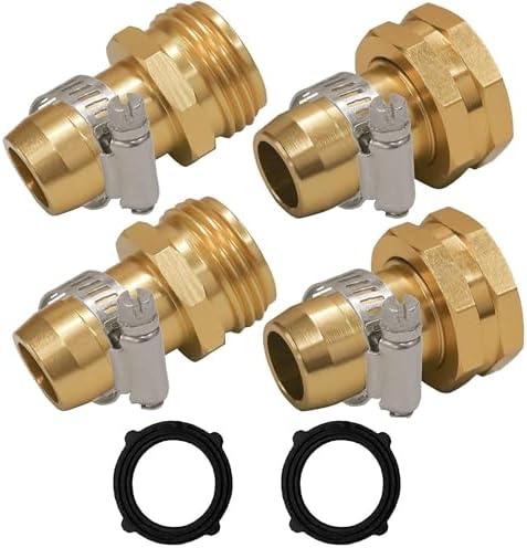Hourleey Garden Hose Repair Connector with Clamps, Fit for 3/4" or 5/8" Garden Hose Fitting, 2 Set