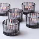 VOHO 24pcs Smokey Grey Tealight Candle Holder for Neutral Room Decor, Ribbed Votive Candle Holders for Table Centerpiece, Glass Tea Light Candle Holders Decoration for Coffee Table, Formal Anniversary
