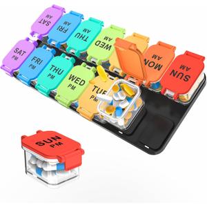Extra Large Weekly Pill Organizer - 7 Day AM/PM Pill Box, Twice a Day XL Pill Container for Vitamins and Supplements, Airtight & Detachable Design, Ideal for Daily Medication Management