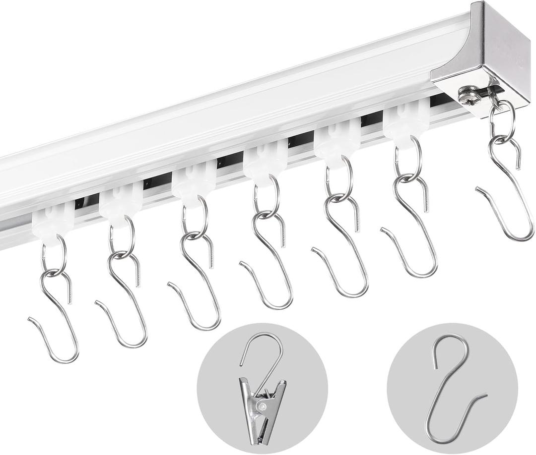 VEVOR Ceiling Curtain Track Set, 17.7 FT/5.4 Meter, Sliding Ceiling Track System for Curtains, Room Divider Curtain Track Ceiling/Wall Mounted for Living Room Bedroom with Hooks and Hardware, White