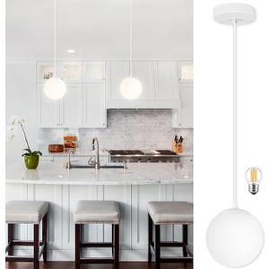 KoKo&Yukina 6 Inch Globe Pendant Light White Globe Pendant Lights Kitchen Island Mid Century Light Fixture with Milky White Glass Shade for Dining Room Living Room