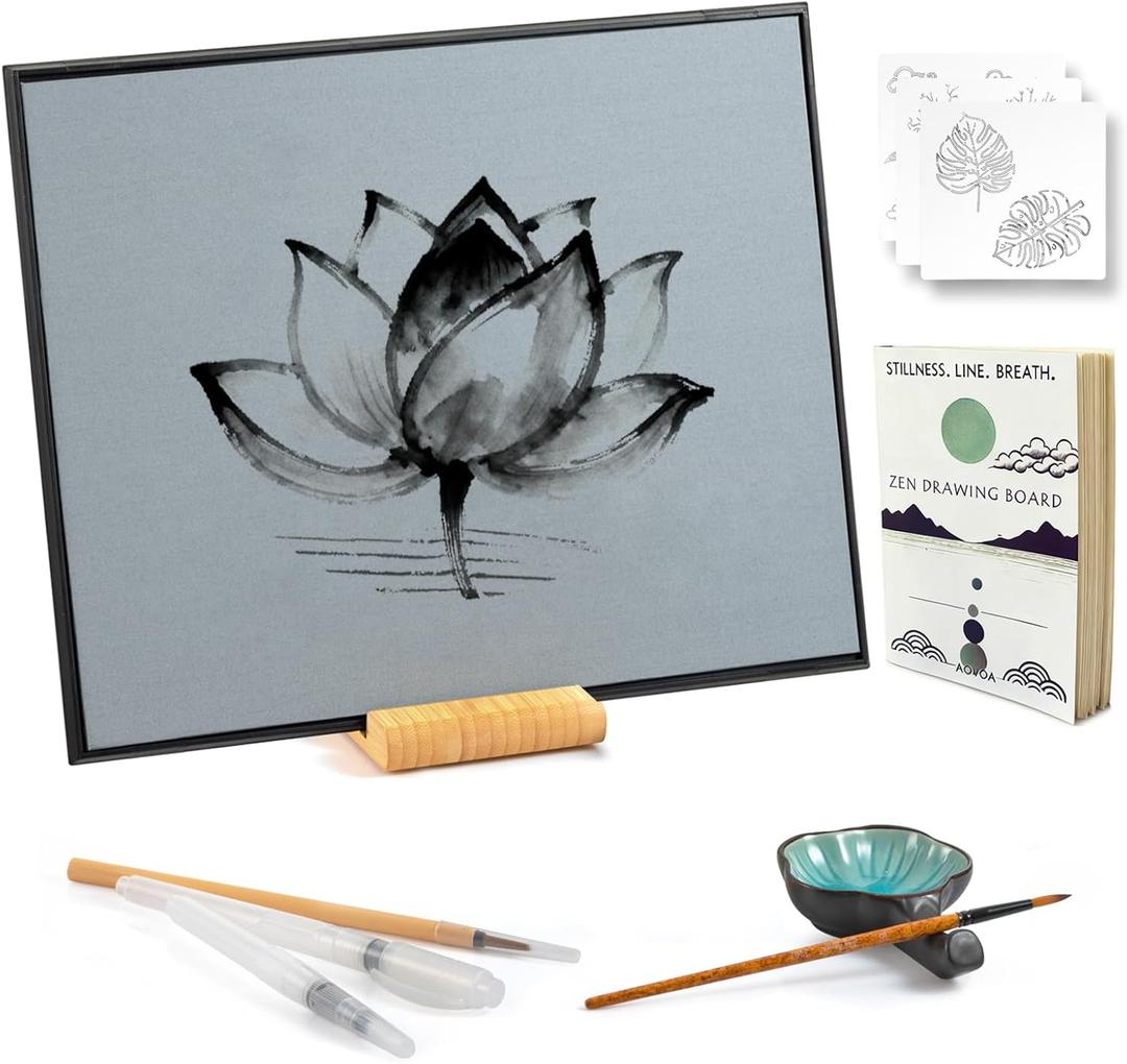 AOVOA Zen Buddha Water Painting Board with Drawing & Breathing Guide - Relaxing Water Drawing Art Set with Brushes and Stencils - Great for Meditation & Mindfulness Practice - Creative Gift
