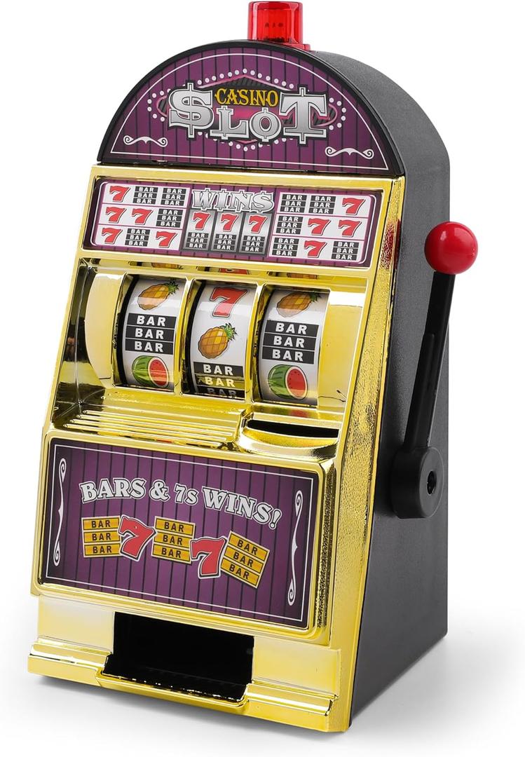 Slot Machine Money Bank for Adults (8.3 * 4.2 * 3.9inch), Lucky Seven Casino Games Toy Piggy Bank with Flashing Lights and Jackpot Sounds for Party and Family-Purple