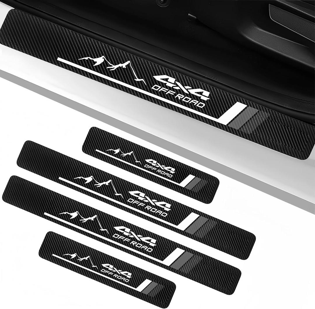 4Pcs 4x4 Tri-Color Car Door Sill Protectors Fiber Leather Retro Stripe Front Rear Door Edge Guard Stickers Compatible with Tacoma TRD 4Runner Tundra Rav4 Highlander (GW 4X4)