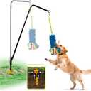 Heavy Duty Dog Spring Pole with Screw-In Ground Anchor & 360 Swivel, Adjustable Height 30-49", Durable Outdoor Tug Toy System with Bungee Squeak Rope for Large & High Energy Dogs Training