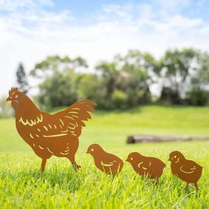 TT & MM Chicken Metal Decorative 4 Pcs Garden Stakes, Chicken Gifts for Women/Men, Hen/Chicks Silhouette Statues for Yard Art, Backyard, Patio, Lawn Ornaments, Outdoor Decor