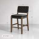 Nathan James Cohen Mid-Century Modern Suede Bar Stool, Counter Height Chair in Solid Wood Frame with Footrest and Woven Suede Back for Kitchen, Black, Set of 2
