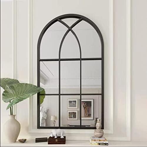 ironsmithn Arched Mirror, 41.3"x24" Windowpane Mirrors, Window Finished Metal Mirror, Black Grid Mirrors for Decor Living Room Fireplace Entryway Bedroom Hallway