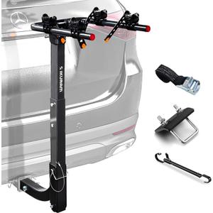 2 Bike Rack Bicycle Carrier Racks Hitch Mount Double Foldable Rack for Cars Truck SUV Fits 2" Receiver, Tie Down Strap, Anti-Rattle Hitch Tightener & Bicycle Cross-bar Adapter for Kids Bike