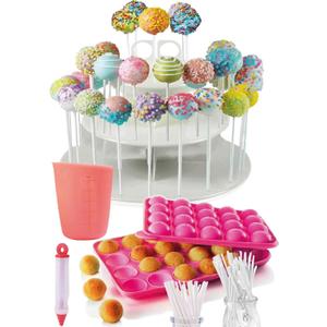 APRON HEROES- Complete Cake Pop Maker Kit, Nonstick, Silicone, Cake Pop Maker, Cake Pop Kit, with, Cake Pop Stand Holder, Cake Pop Molds, 120 Lollipop Sticks, Melting Pot, Decorating Pen, & Twist Ties (BAKEWARE SET: Round Pops)