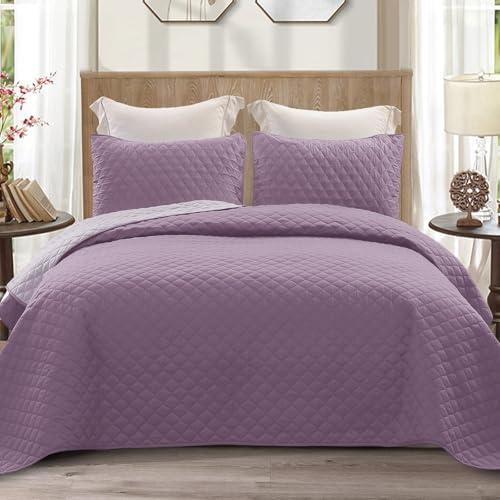 Exclusivo Mezcla Reversible Twin Quilt Bedding Set with 1 Pillow  Sham, Lightweight Quilts Twin Size, Soft Bedspreads Bed Coverlets for All Seasons - (Dusty Lavender, 68"x88"),