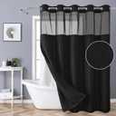 eachope Extra Long No Hook Shower Curtain with Snap-in Fabric Liner Set,Slub Textured Fabric Shower Curtains for Bathroom,Hotel Style Modern Shower Curtain,Water Repellent & Washable,71x86(84),Black