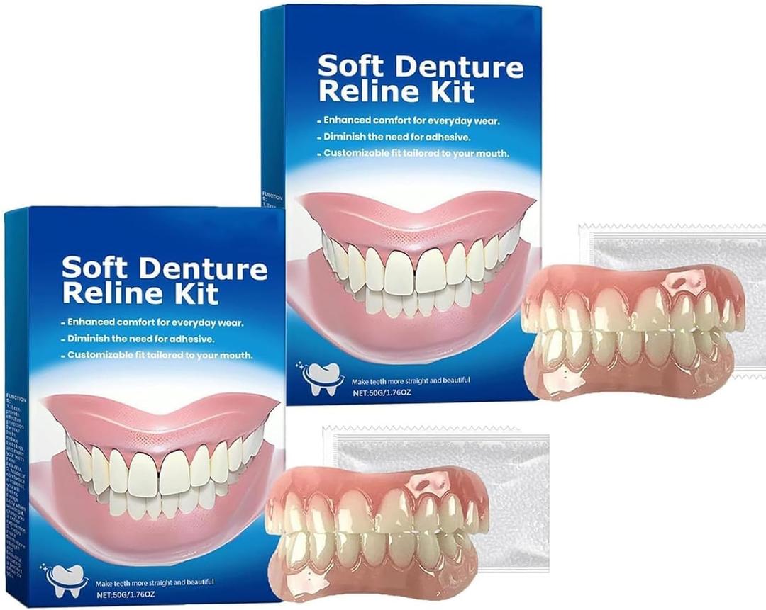 2PCS Silicone Reline Denture Set,Silicone Dentures Set, Denture Silicone Reline Kit for Dentures, Soft Denture Reline Kit for Men and Women