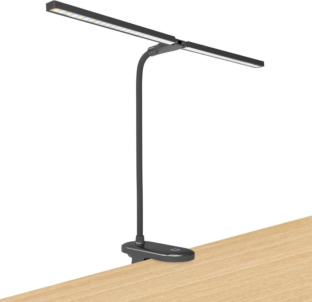 deaunbr LED Reading Light with Clip, Desk Lamp 48 LEDs 2600mAh Battery USB Rechargeable Book Lights Stepless Adjustable Brightness Eye Protection Table Lamps for Bed Headboard, Home, Office - Black