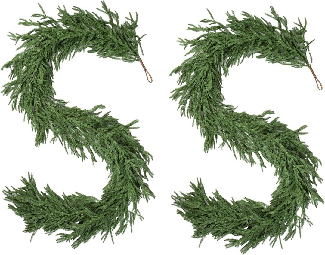 2 PCS 6FT Norfolk Pine Garland Realistic - 72" Thick Deluxe Faux Christmas Greenery Garland Artificial Green Winter Pine Garlands for Mantle Staircase Table Indoor Outdoor Holiday Decoration