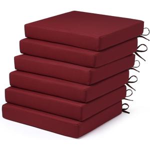 Outdoor Chair Cushions Set of 6 Fade Water Resistant, Patio Furniture Cushions with Non-Slip Ties,Square Cushions for Outdoor Furniture and Lawn Dining Chairs, 18.5 x 16 x 3, Burgundy
