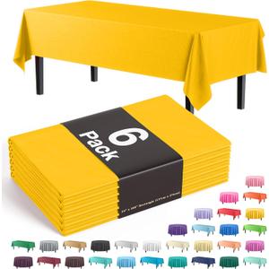 Exquisite Party Solids 6-Pack Premium Plastic Tablecloth 54in. x 108in. Rectangle Plastic Table Cover - Yellow