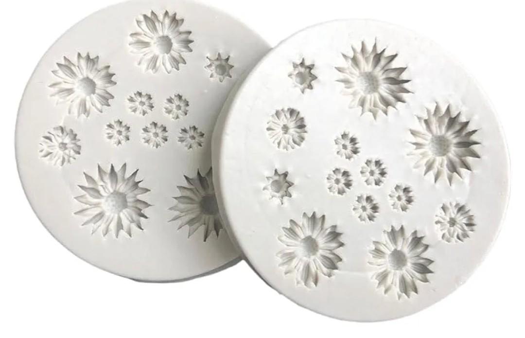 Fondant Mold 2Pcs Daisy Flower Shape Fondant Chocolate Cake Silicone Diy Cookie Decoration Pudding Mold Grey