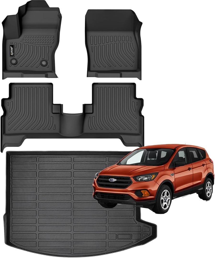 Jenofa-for Ford Escape 2013-2019 Floor Mats Cargo Liner All Weather Floor Mats Car Mat for Escape Full Set Automotive Floor Liners for Escape Accessories Black
