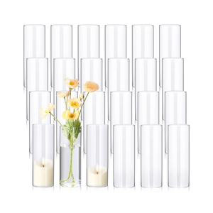 24 Pcs 8 Inch Tall Glass Vases Bulk Clear Cylinder Flower Vases Transparent Candle Holder Bulk Wedding Table Centerpieces Decoration for Banquet Dinners Party Event