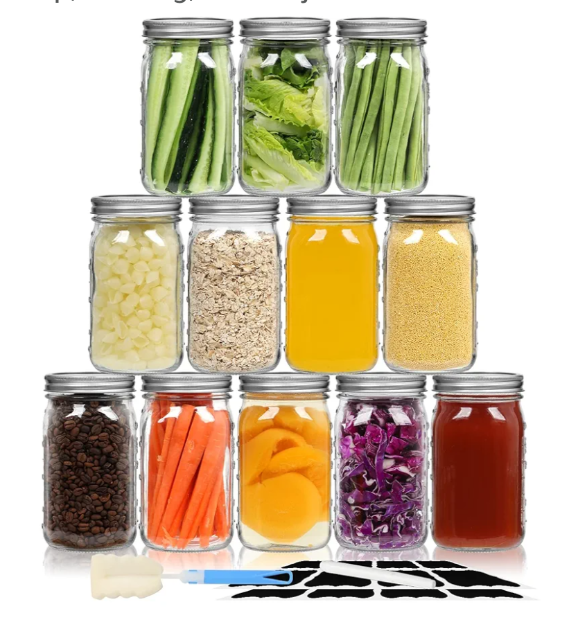Wide Mouth Mason Jars 32 oz/Quart with Airtight Lids and Bands 12 Pack, Clear Glass Jars for Canning, Preserving, Jam, Wedding Favors, Sauces, Meal Prep, Pickling, DIY Projects