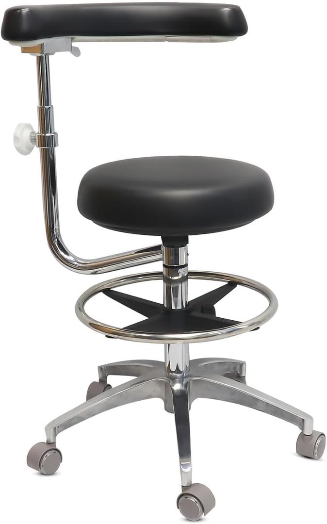 Round Rolling Stool with Seat and Footrest Dental Chair with Rotatable Armrests for Dentist Office Shop Home